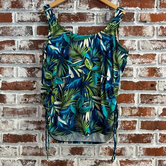 Swimsuits for all Side-Tie Adjustable Tankini Top Blue Green Tropical Pattern 24 - Picture 5 of 16